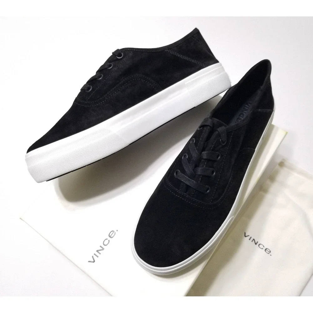 NIB Vince Copley Italian Sport Suede Platform Lace Up Sneaker Black 9 9.5
